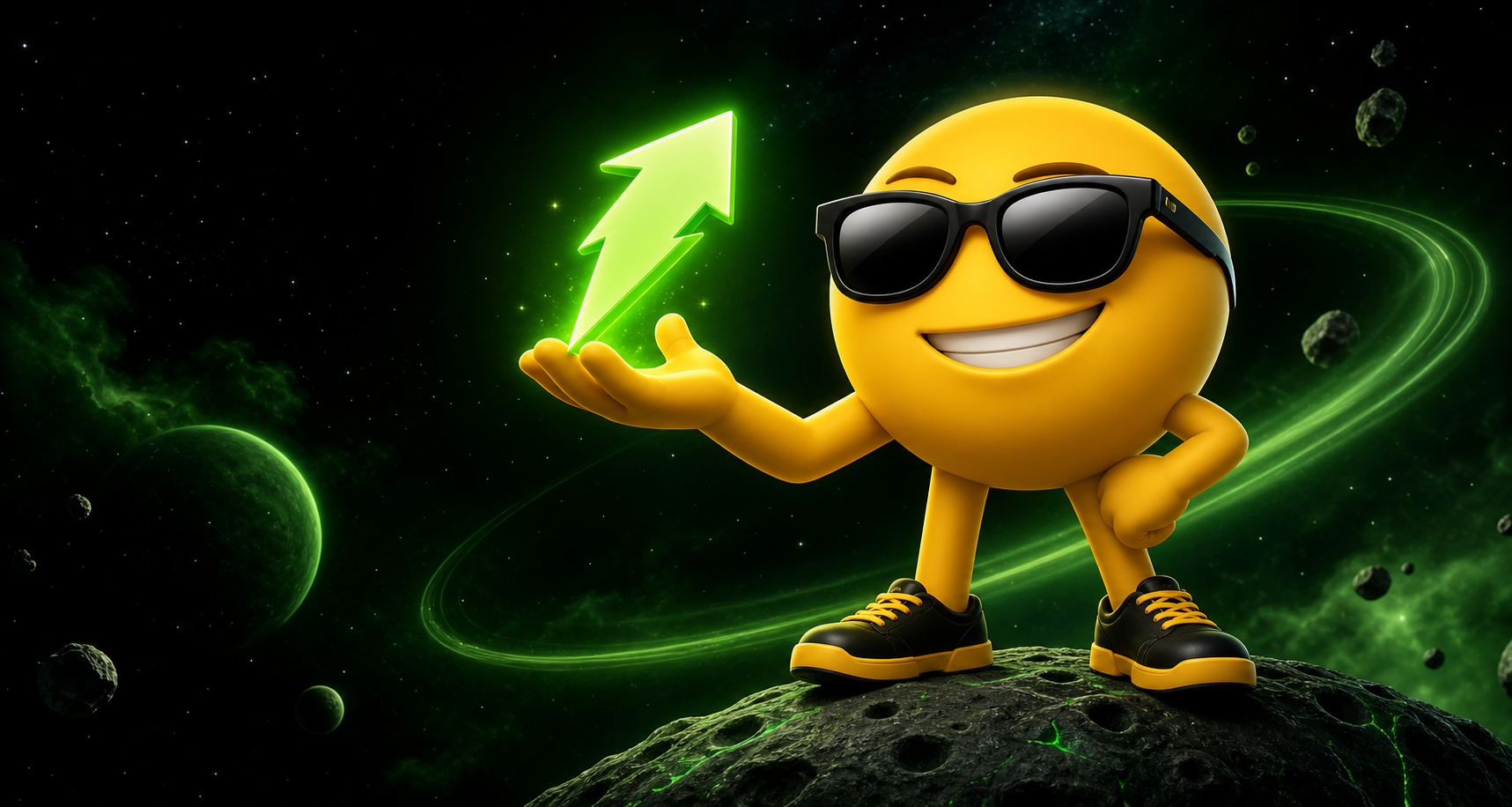 Joe presenting the Robinhood symbol in space